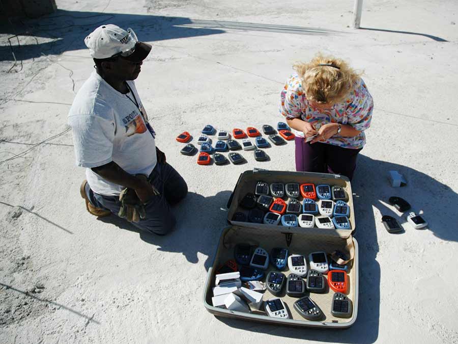 Donated hearing airs with solar chargers